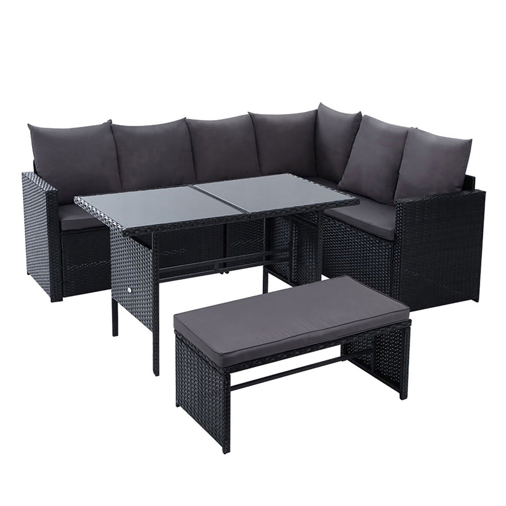 Armadale Deluxe 9 Seater Sofa Dining Set with Bench Seat - Black (Storage Cover)
